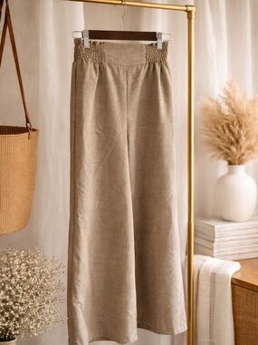 SHEIN Taupe High-Waist Wide-Leg Corduroy Pants